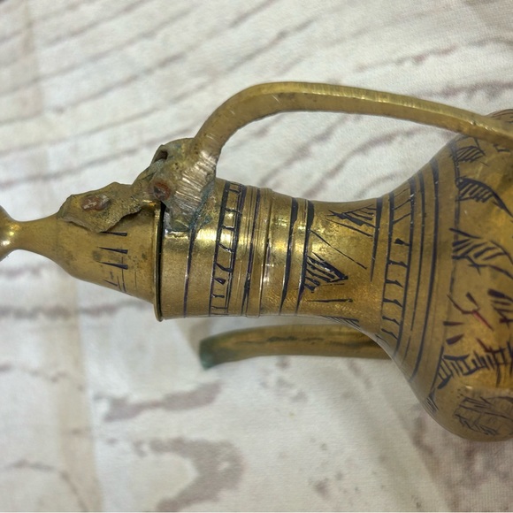 6 Pc Set Brass Teapot coffee pot Goblets Brass Intricate Etched Mini Doll - Picture 7 of 14